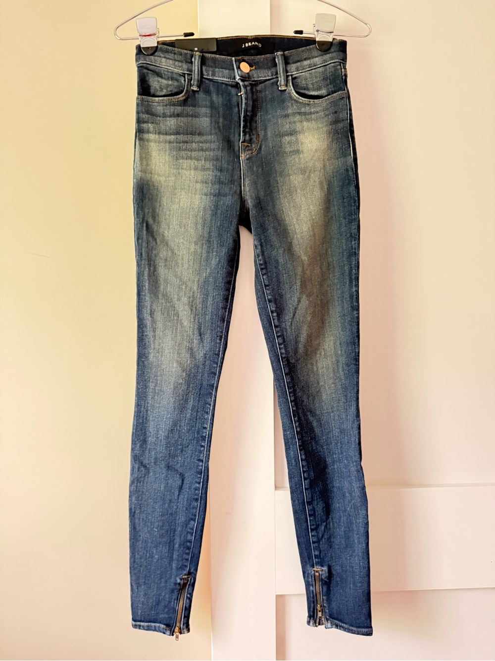 J Brand High Waist Skinny Jeans in Mid Blue with Ankle Zips NWT Denim